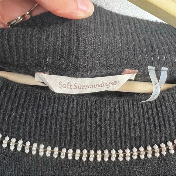 Soft Surroundings Embellished Sweater Size XL Petite Dark Brown Wool Blend - Picture 3 of 9